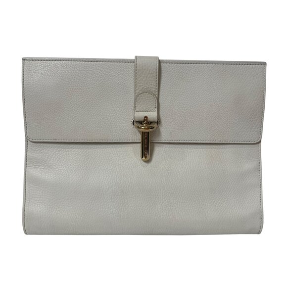 $1795 Balenciaga 2012 Snow White Gold Large Tube L Lock Leather Flap Clutch - Picture 1 of 15